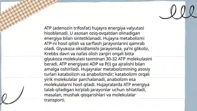 Hujayrada moddalar energiya va malimotlar oqimi 4