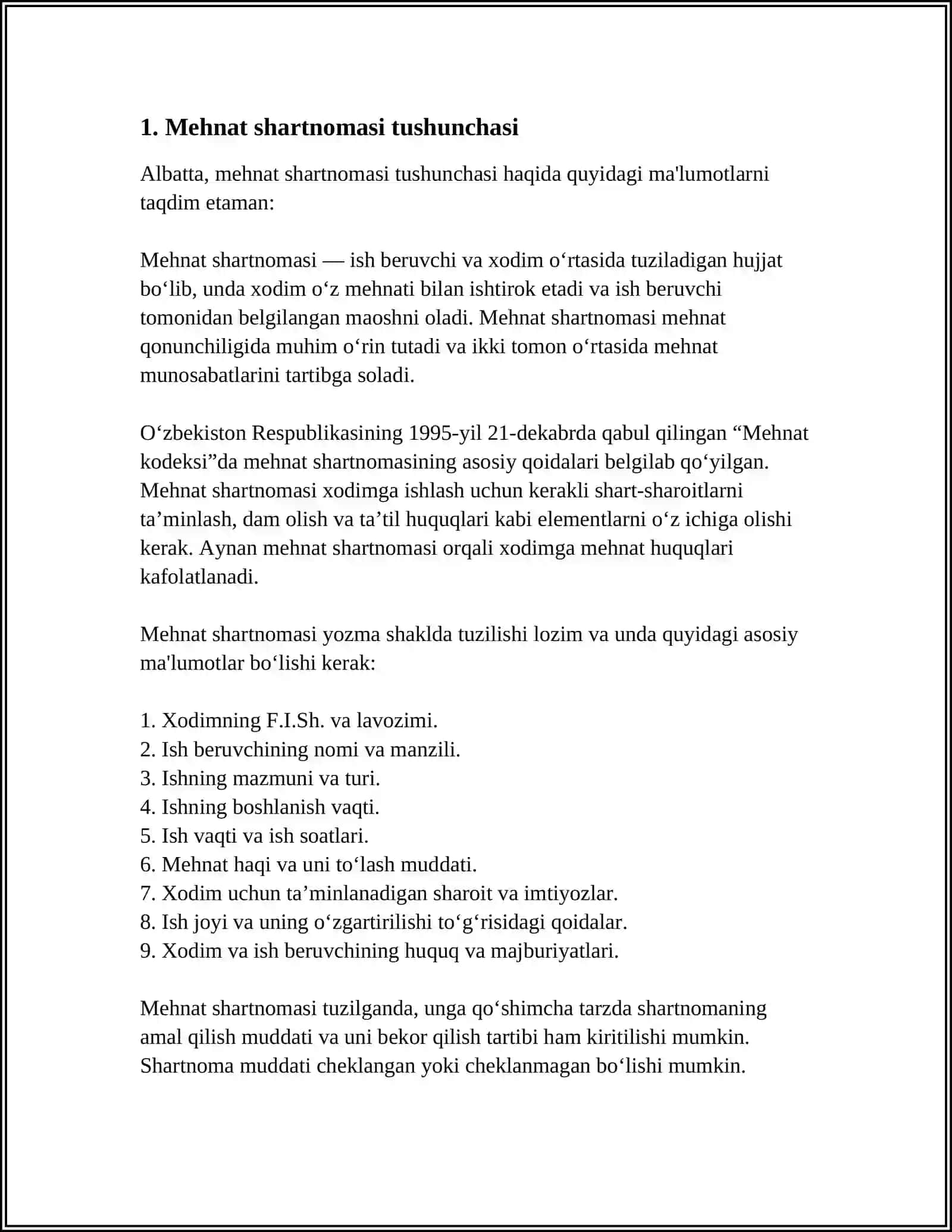 MEHNAT SHARTNOMASI TUSHUNCHASI MAZMUNI TARAFLARI VA TUZISH TARTIBI 4