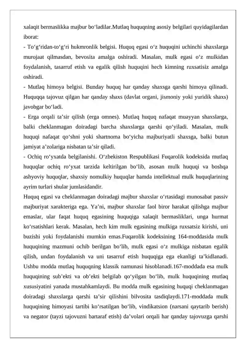 Mutlaq huquqlar va ularni amalga oshirish masalalar 4