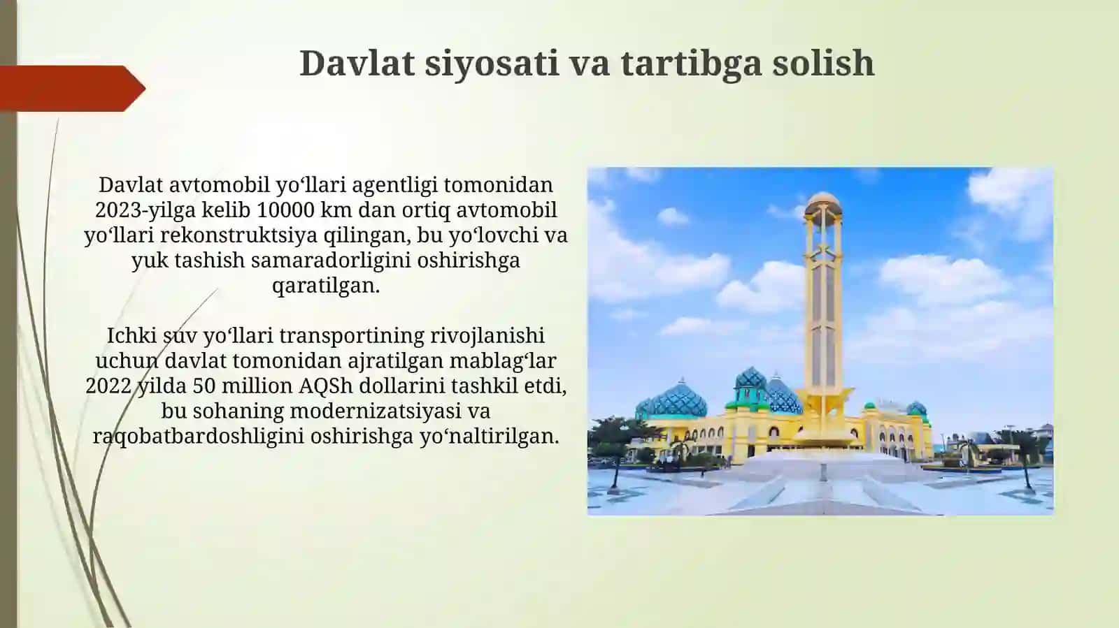 Oʻzbekistonning transport tizimi va transportning turli turlarining 4