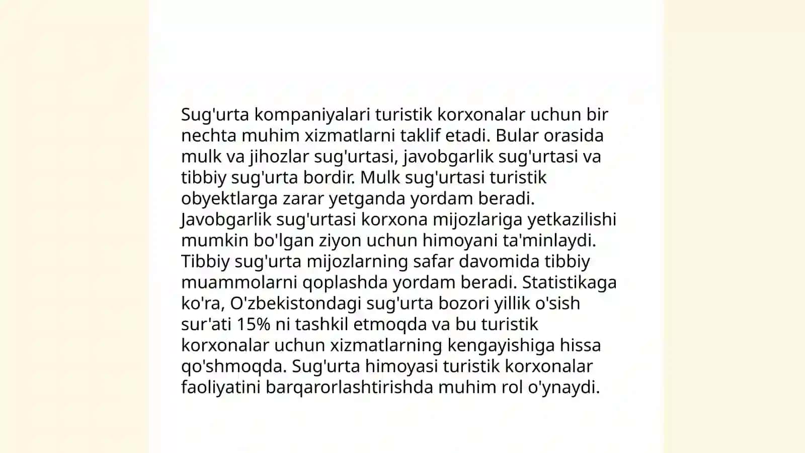 Turistik sayyohlik korxonalar ning sug'urta turlari 4