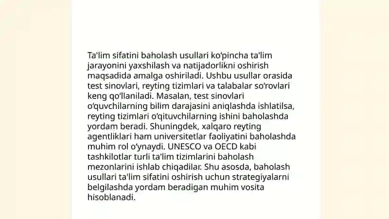 Pedagogik nazorat, ta'lim sifatini baholash 4