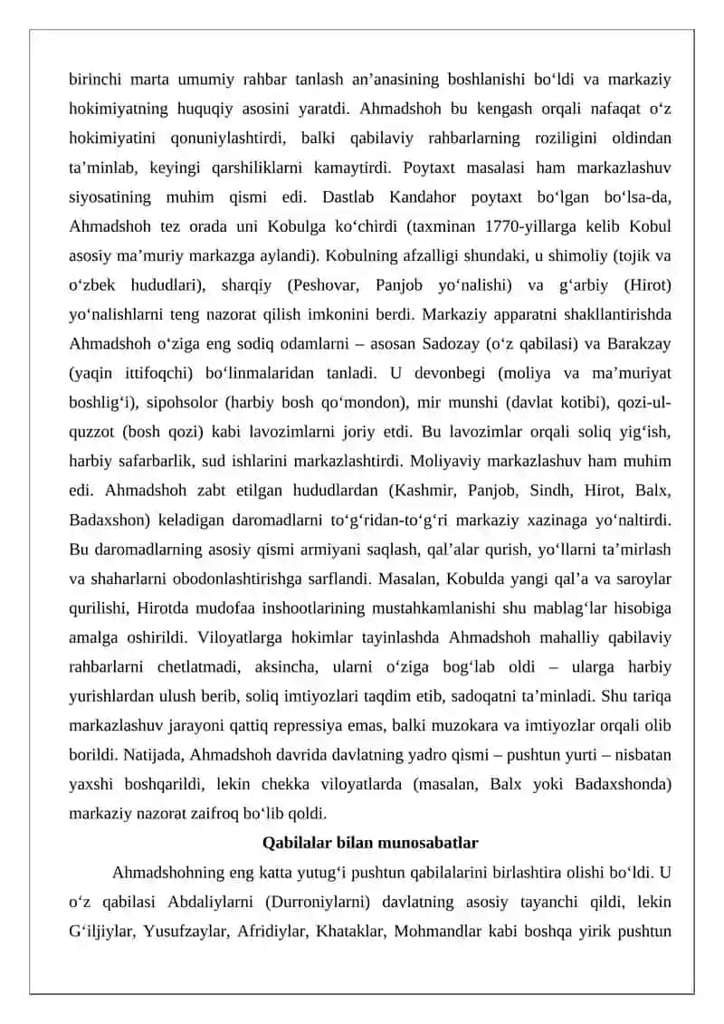 Afg‘onistonda Ahmadshohning ichki va tashqi siyosati iqtisodiy dasturi 4