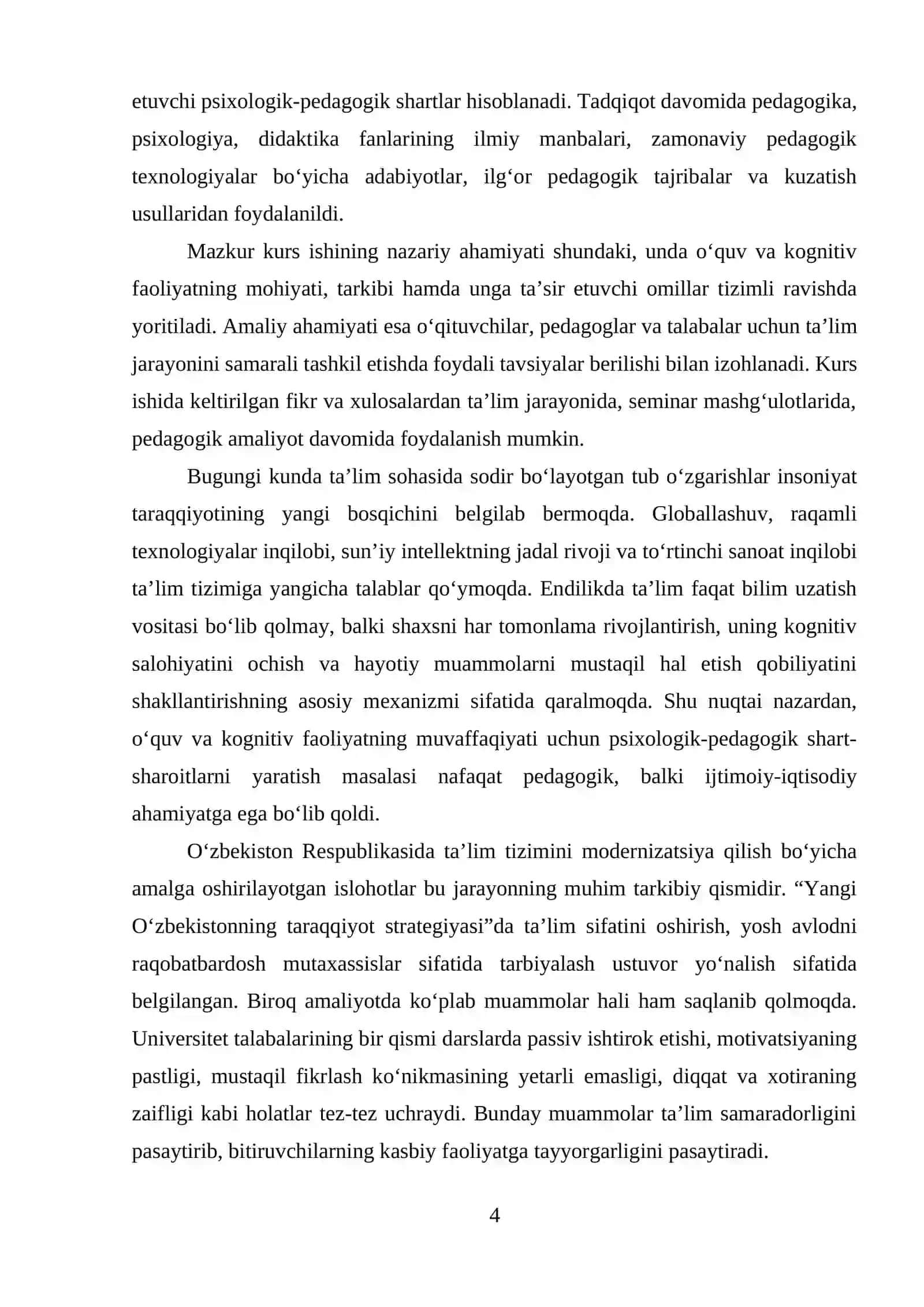 O‘QUV VA KOGNITIV FAOLIYATNING MUVAFFAQIYATI UCHUN PSIXOLOGIK-PEDAGOGIK SHARTLAR 4