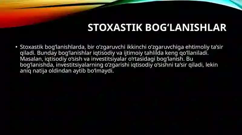 O’zarobog’lanishlarni statistiko’rganish 4