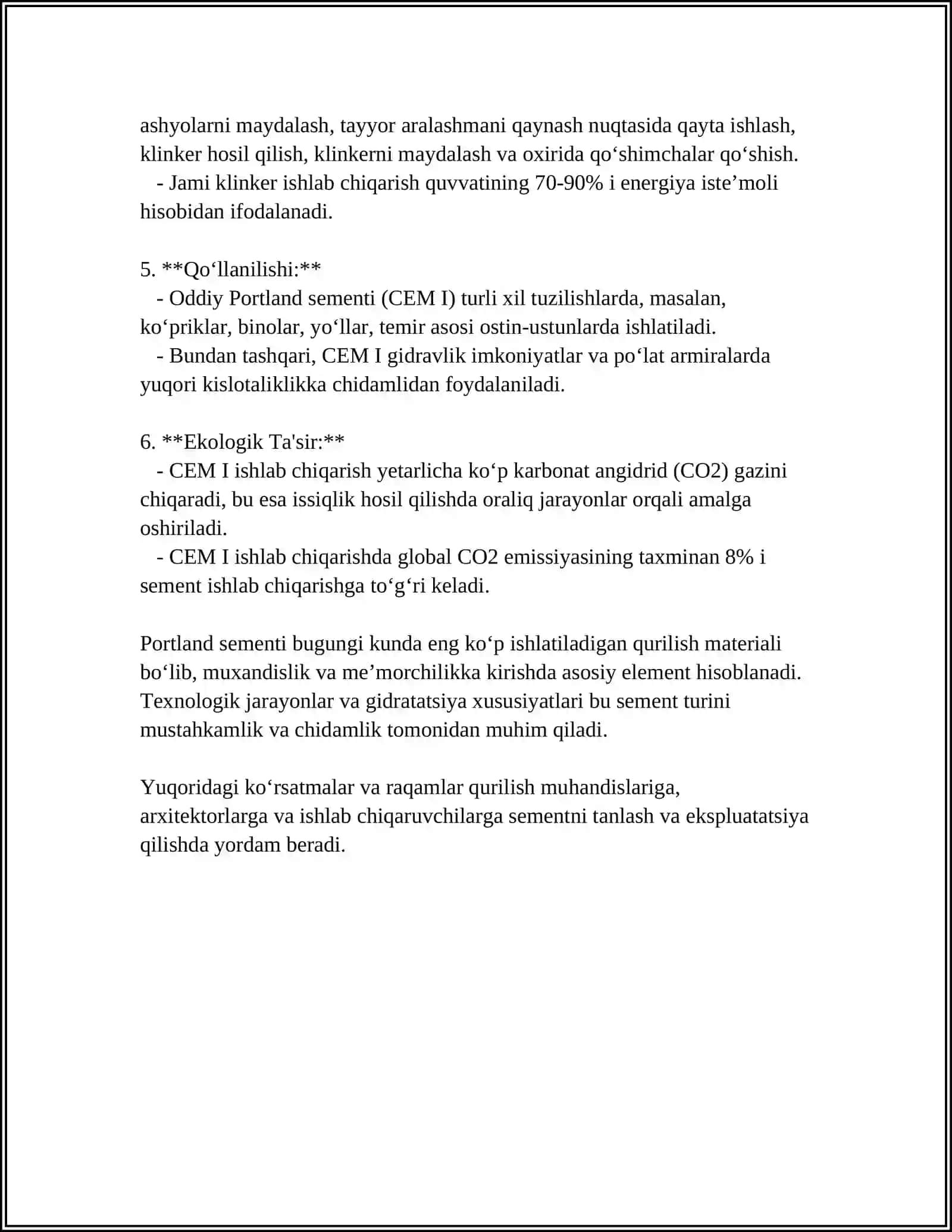 Oddiy portland sementi (CEM I) 4