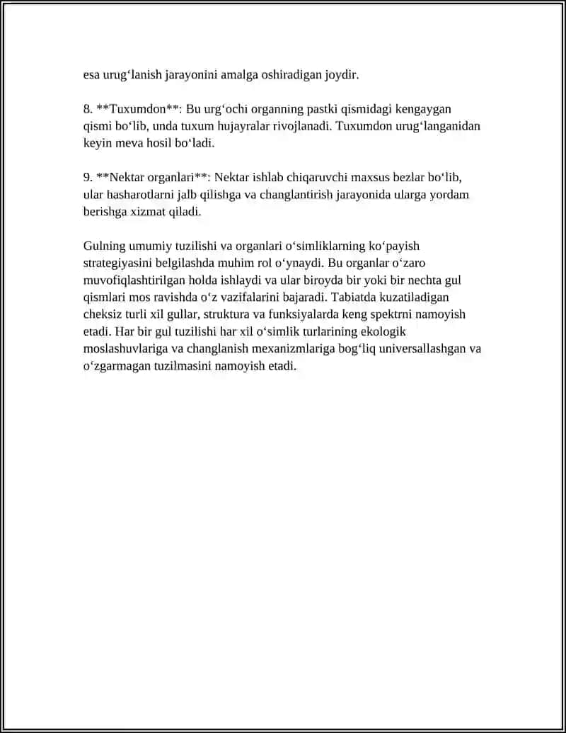 GUL BIOLOGIYASI: TUZILISHI, REPRODUKTIV A’ZOLAR RIVOJLANISHI VA TO‘PGULLAR 4