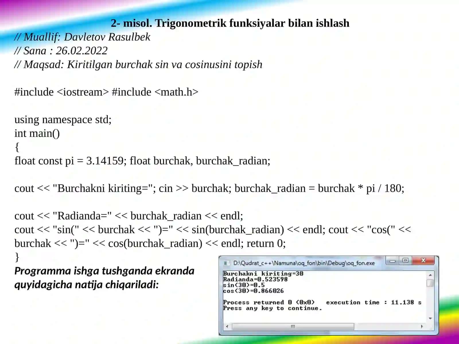 C++ da asosiyma’lumot turlari 4