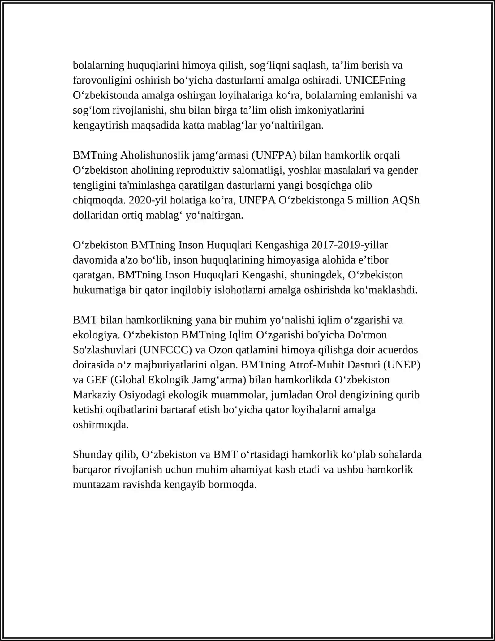 O‘zbekistonning xalqaro tashkilotlar bilan hamkorligi 4
