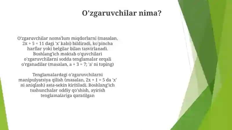 Boshlanģich sinfda o`zgaruvchanlik ifodalari ustida ishlash 4
