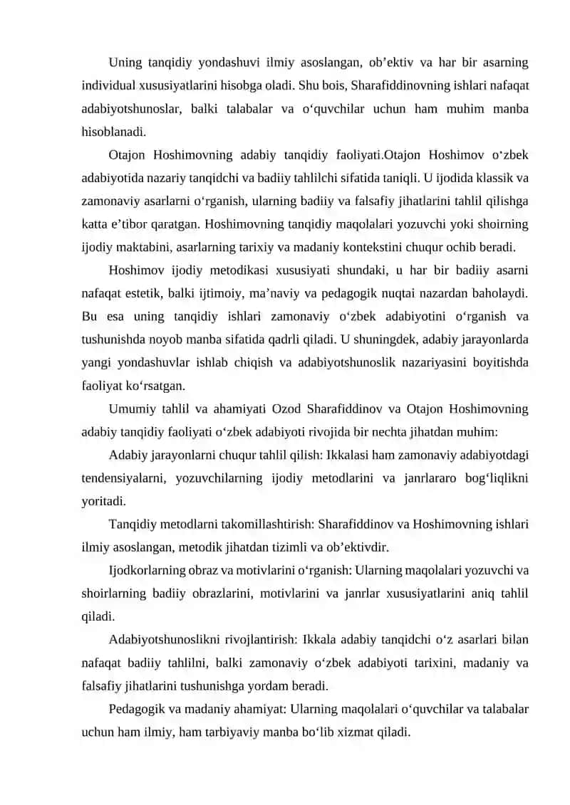 OZOD SHARAFIDDINOV VA OTAJON HOSHIMOVNING ADABIY TANQIDIY FAOLIYATI 4