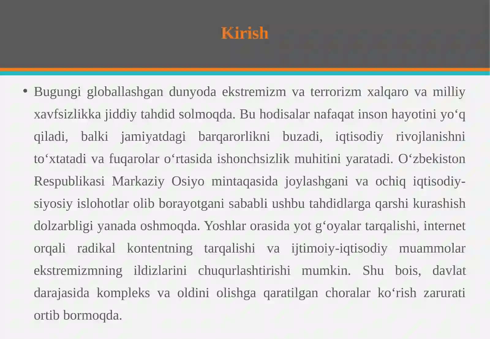 2021 — 2026-yillarga mo‘ljallangan ekstremizm va terrorizmga qarshi kurashish bo‘yicha O‘zbekiston respublikasi milliy strategiyasidagi Yo‘l xaritasini mazmuni 4