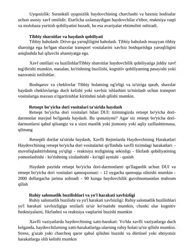 Xavfli Rejimlarda Haydovchining Harakatlari 4