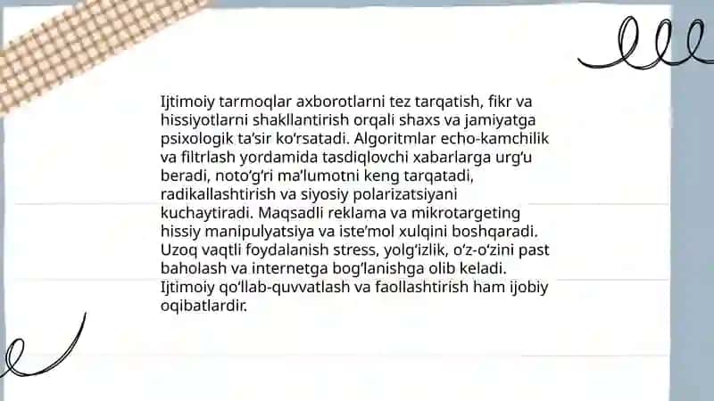 Internetdagi axborot resurslar, Axborotli-psixologik ta’sir manbalari, Neyrolingvistik dasturlash tushunchasi va ularning inson hayotidagi ahamiayti, o‘rni, ta’sir oqibatlari 4
