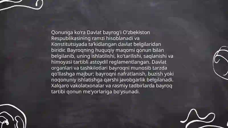 O’zbekiston Raspublikasining Davlat bayrog’i to’g’risida gi qonuni bo’yicha prezentatsiya 4