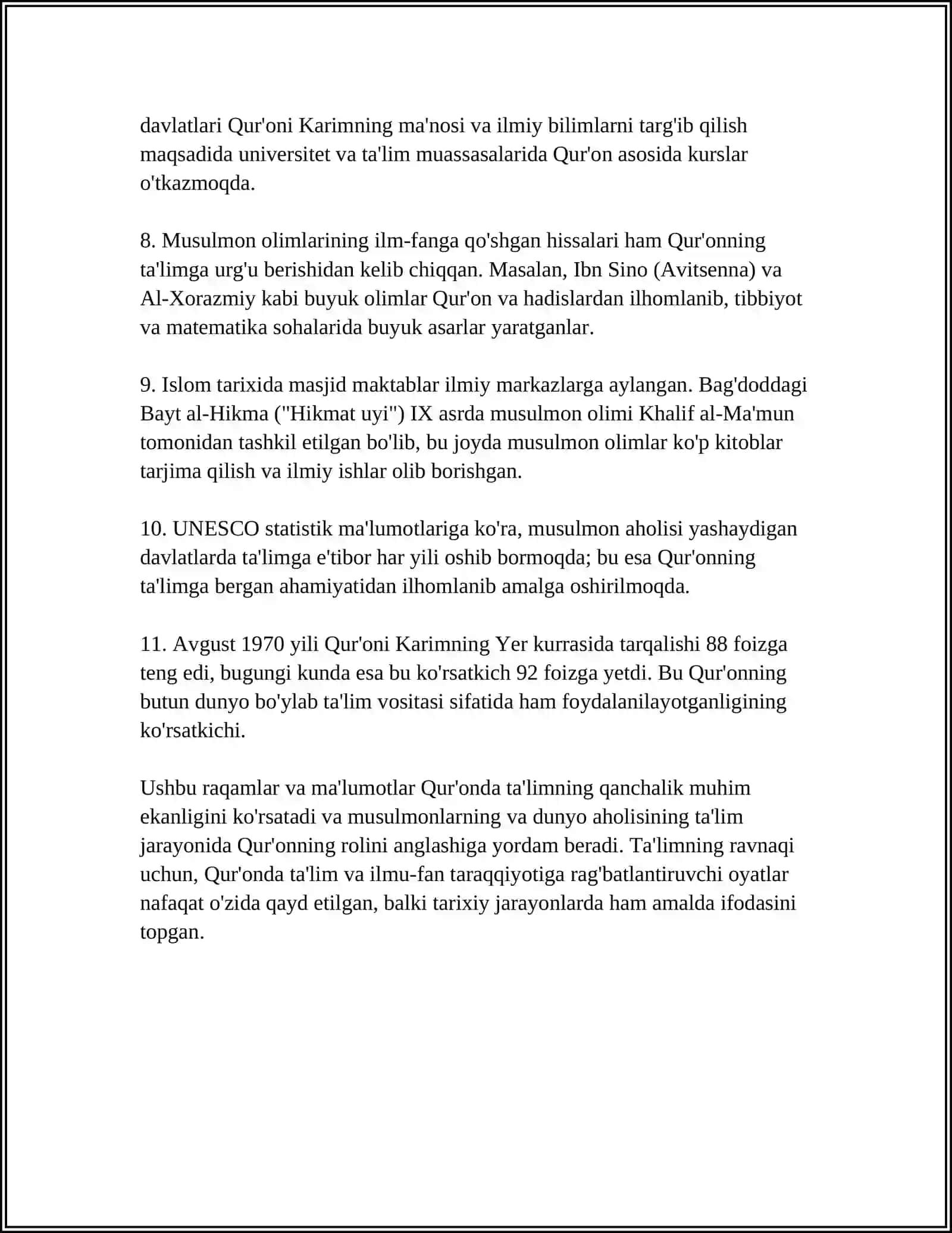 QUR’ONI KARIM VA HADISI SHARIFLARDA TA’LIM-TARBIYA MASALALARI 4