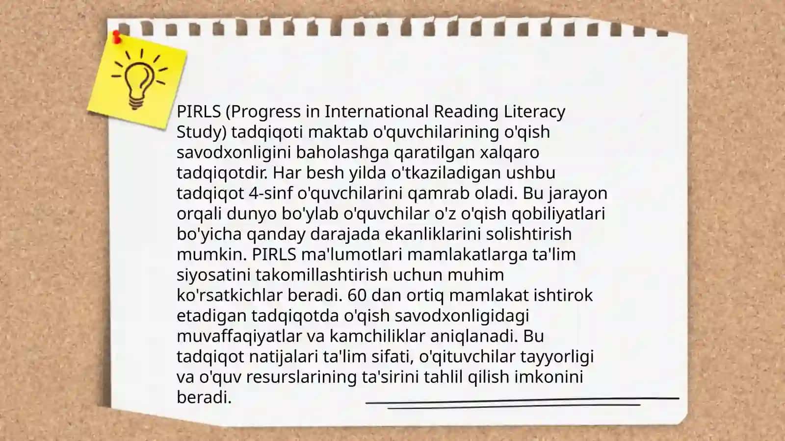 PIRLS (inglizcha "Progress in International Reading Literacy Study") xalqaro tadqiqoti 4
