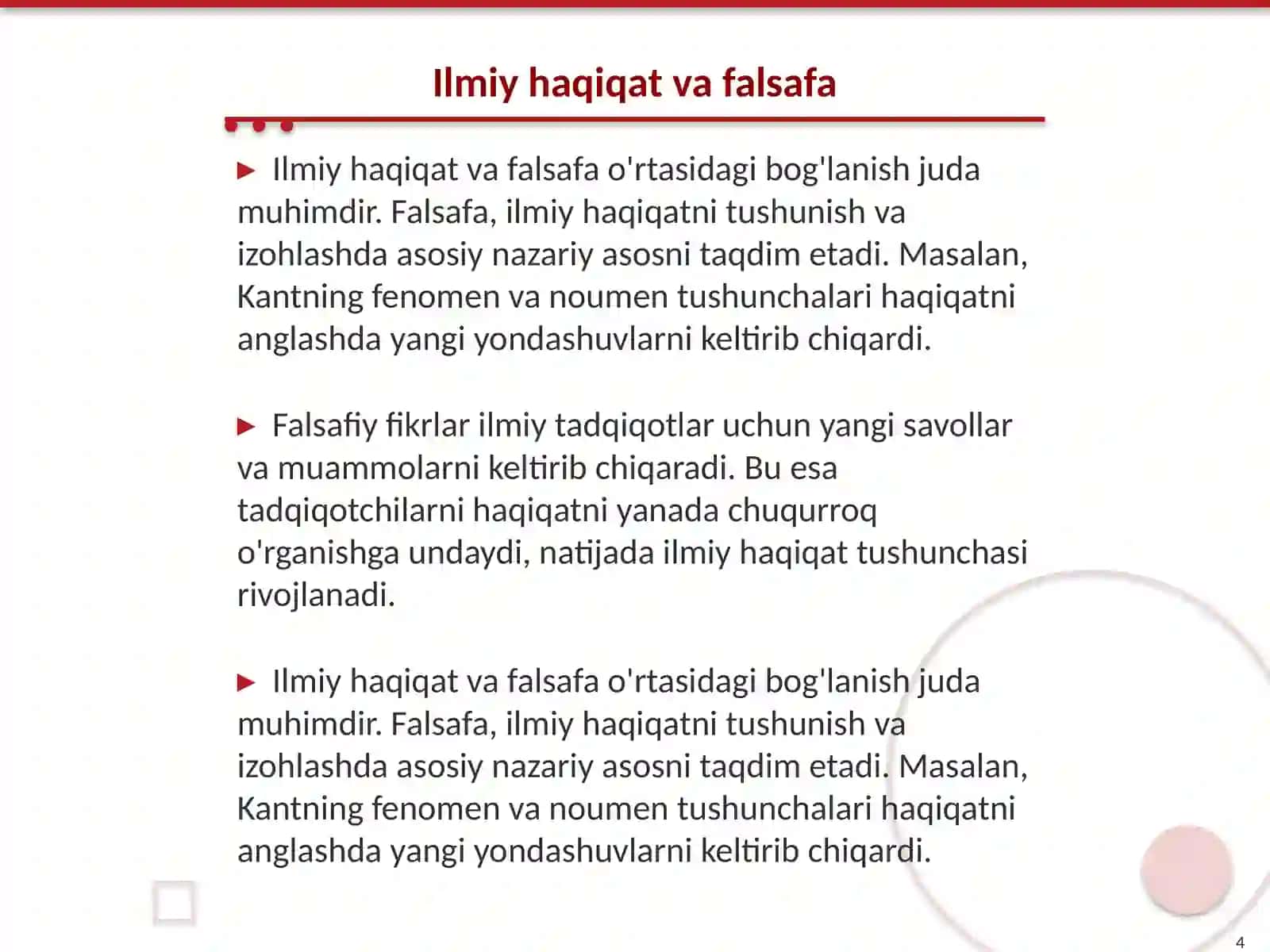 Ilmiy haqiqat tushunchasi uning tadqiqot tarkibidagi urni 4