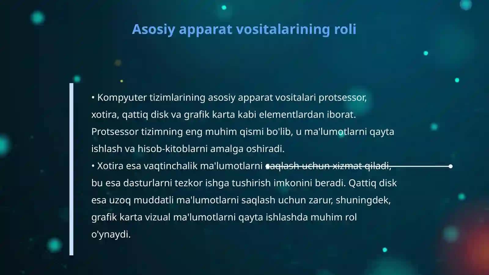 Konchilikda apparat va dasturiy ta’minotning roli, kompyuter tizimlarining asosiy texnik vositalari 4