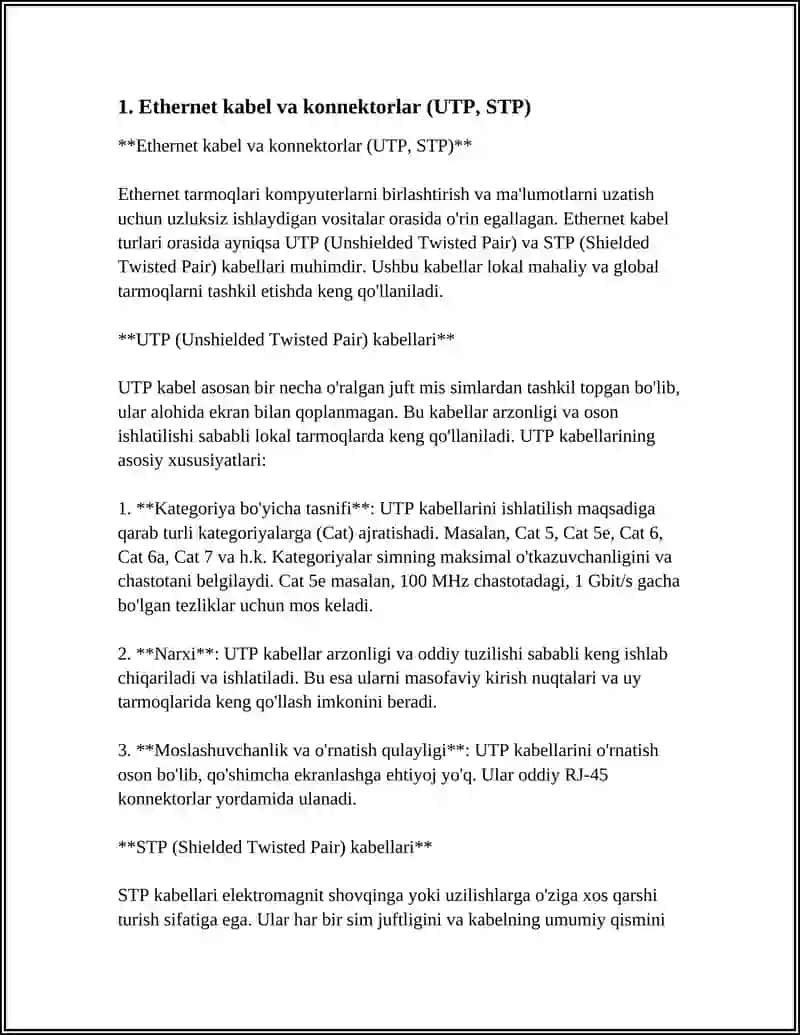 Ethernet kabel va konnektorlar (UTP, STP) 4