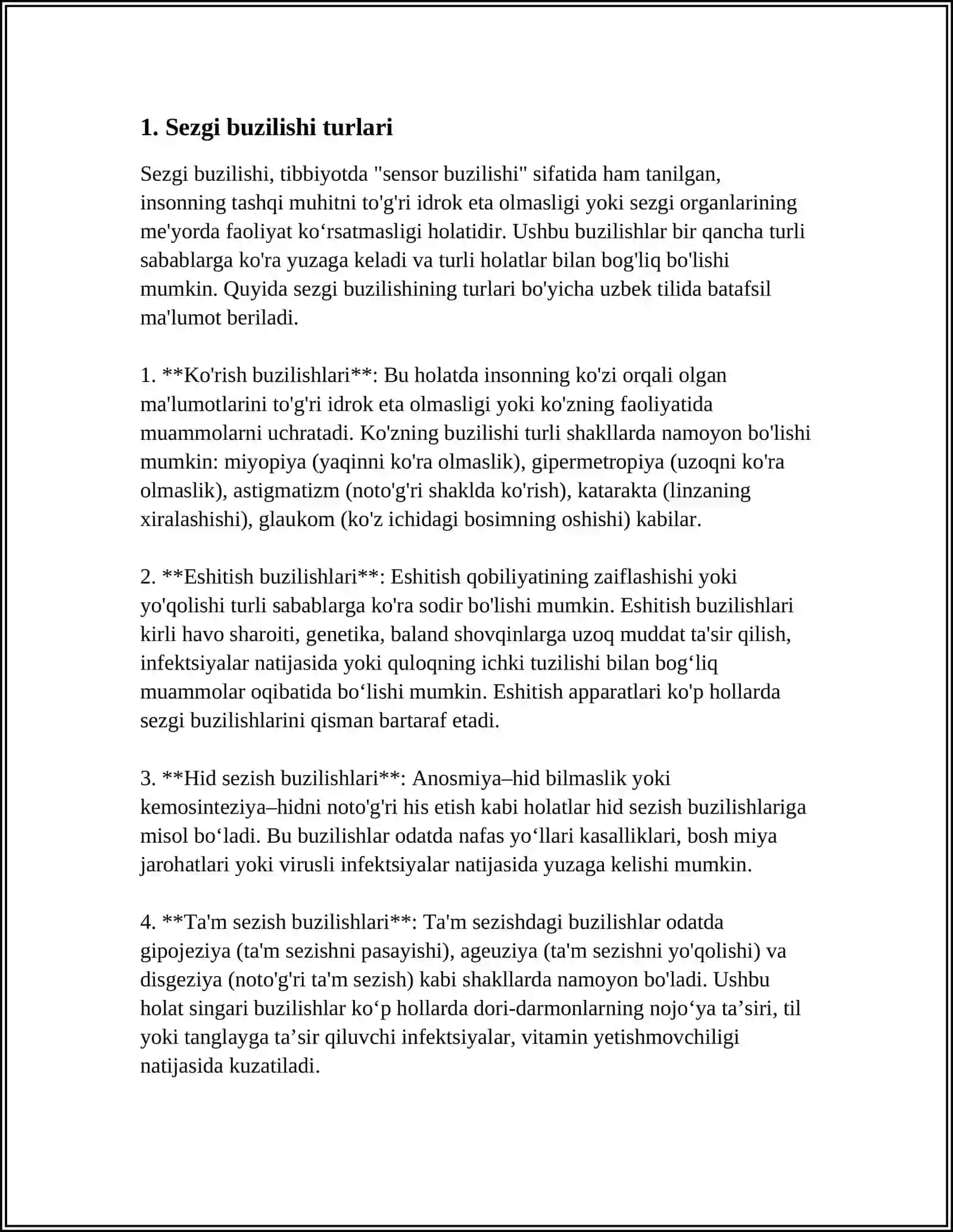 SEZGINING BUZILISHI. TIBBIY HODIMLARNING SEZGI JARAYONLARI O'ZGARGAN BEMORLARNI PARVARISHLASHI 4
