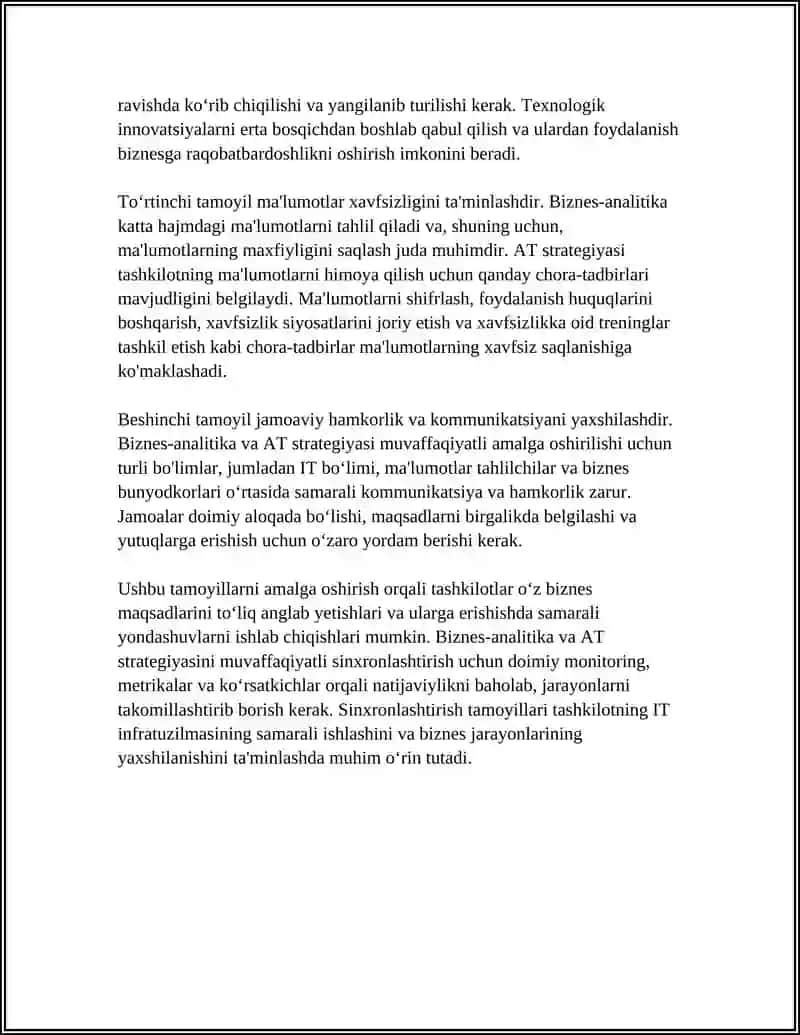 BIZNES-ANALITIKA VA AT STRATEGIYASI O‘RTASIDAGI BOG‘LIQLIK 4