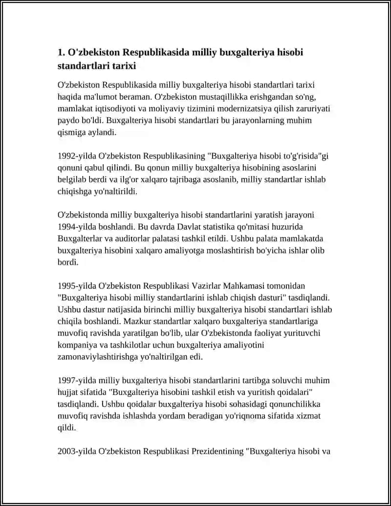 O‘ZBEKISTON RESPUBLIKASIDA MILLIY BUXGALTERIYAHISOBI STANDARTLARI VA UNI AMALIYOTGA TADBIQ ETISH 4