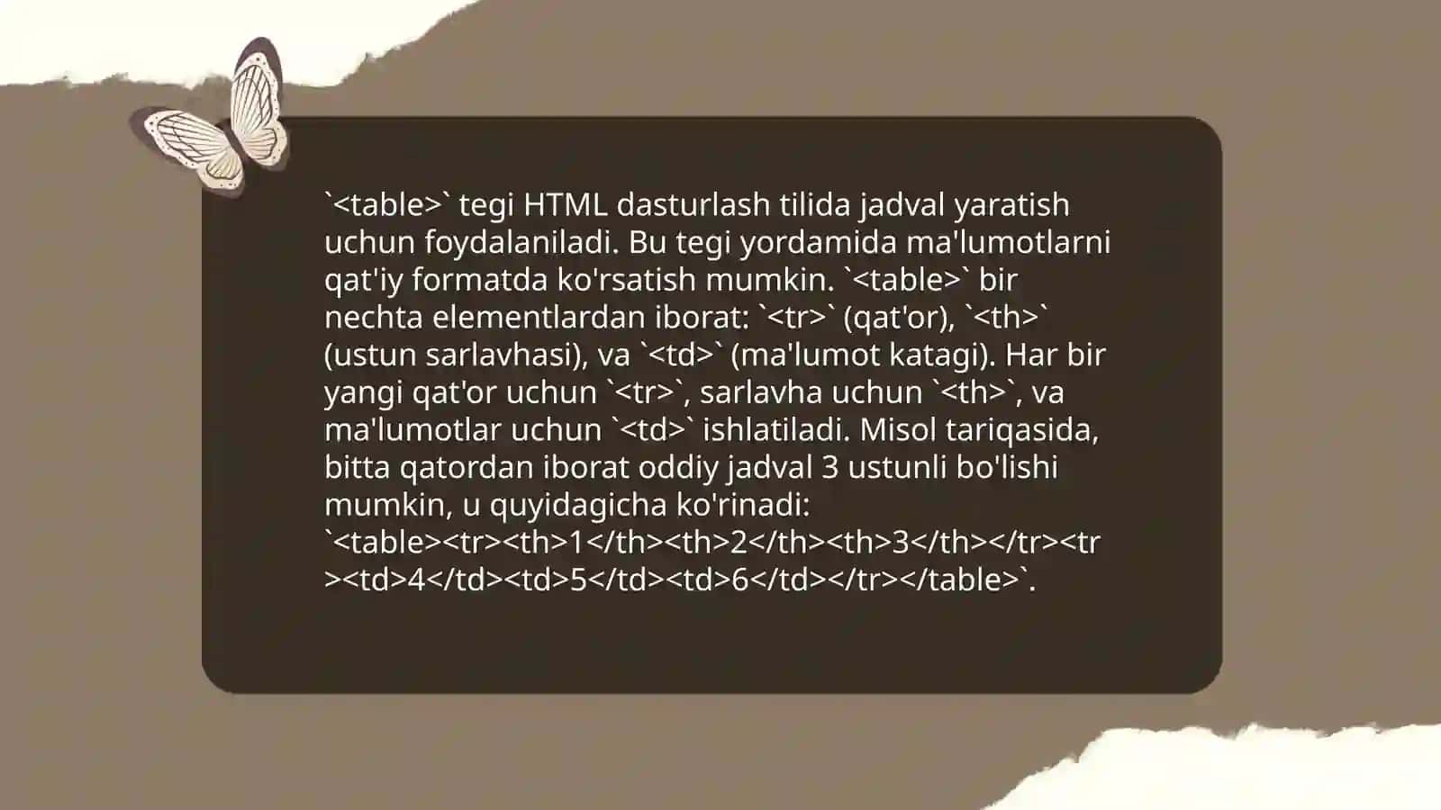 HTML da jadvallar nima va ular bilan ishlash 4