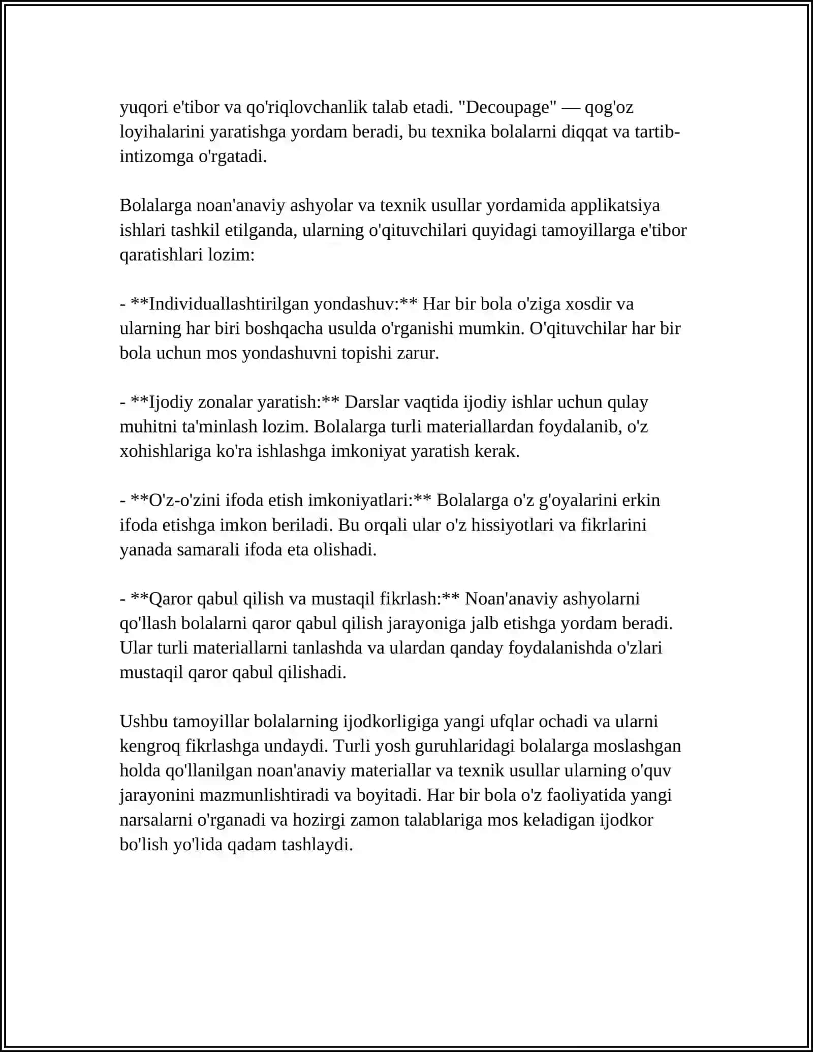 "BOLALARNI NOAN'ANAVIY ASHYOLAR VA TEXNIK USULLAR YORDAMIDA APPLIKATSIYA ISHLARIGA O'RGATISH" 4