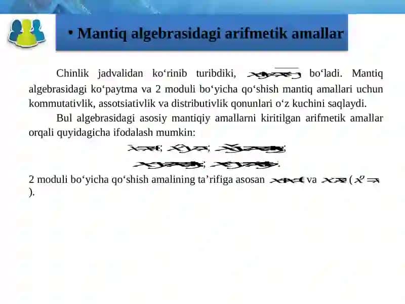 Mantiq algebrasidagi arifmetik amallar 4