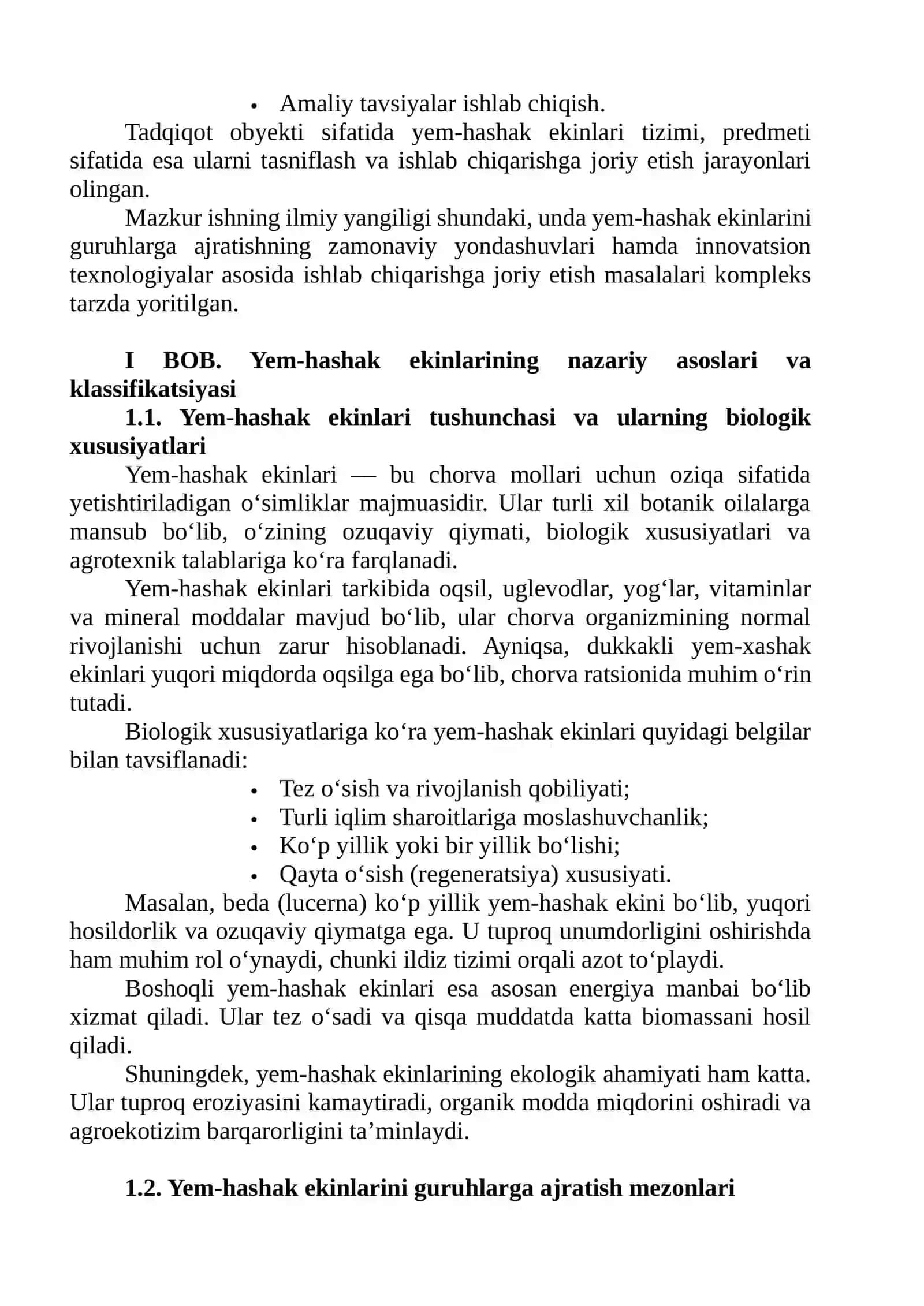 Yem-hashak ekinlarining guruhlarga ajratishning ahamiyati va ishlab chiqarishga joriy etishning ilmiy yangliklari 4