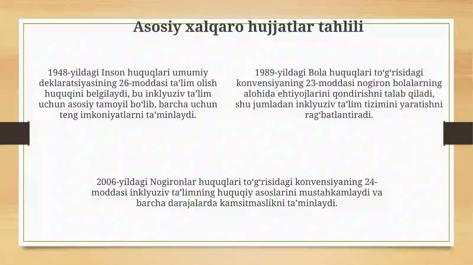 Xalqaro hujjatlarda inklyuziv taʼlimning huquqiy asoslari: Tarix va tamoyillar 4