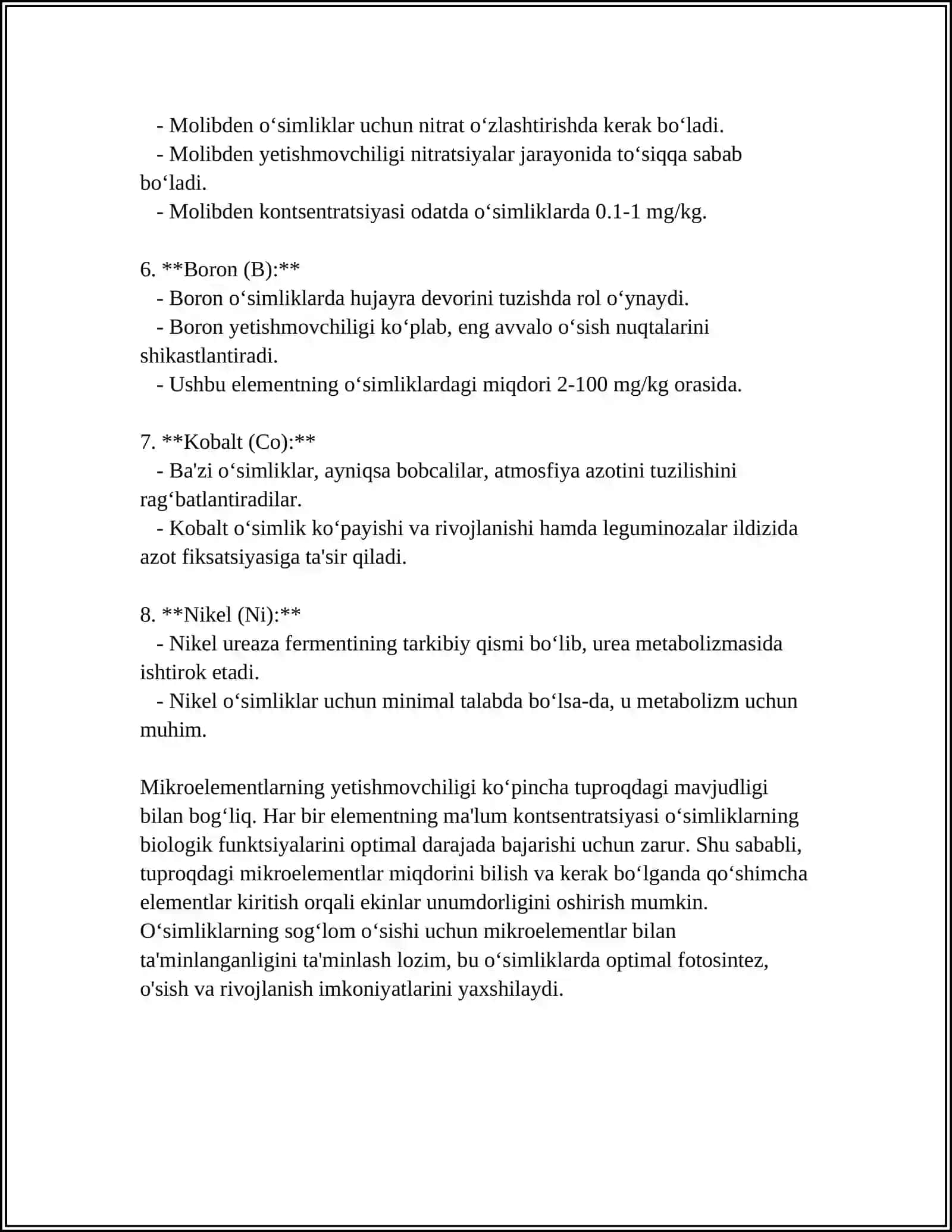 MIKRO ELEMENTLAR VA ULARNING QISHLOQ XOʻJALIGIDA AHAMIYATI 4