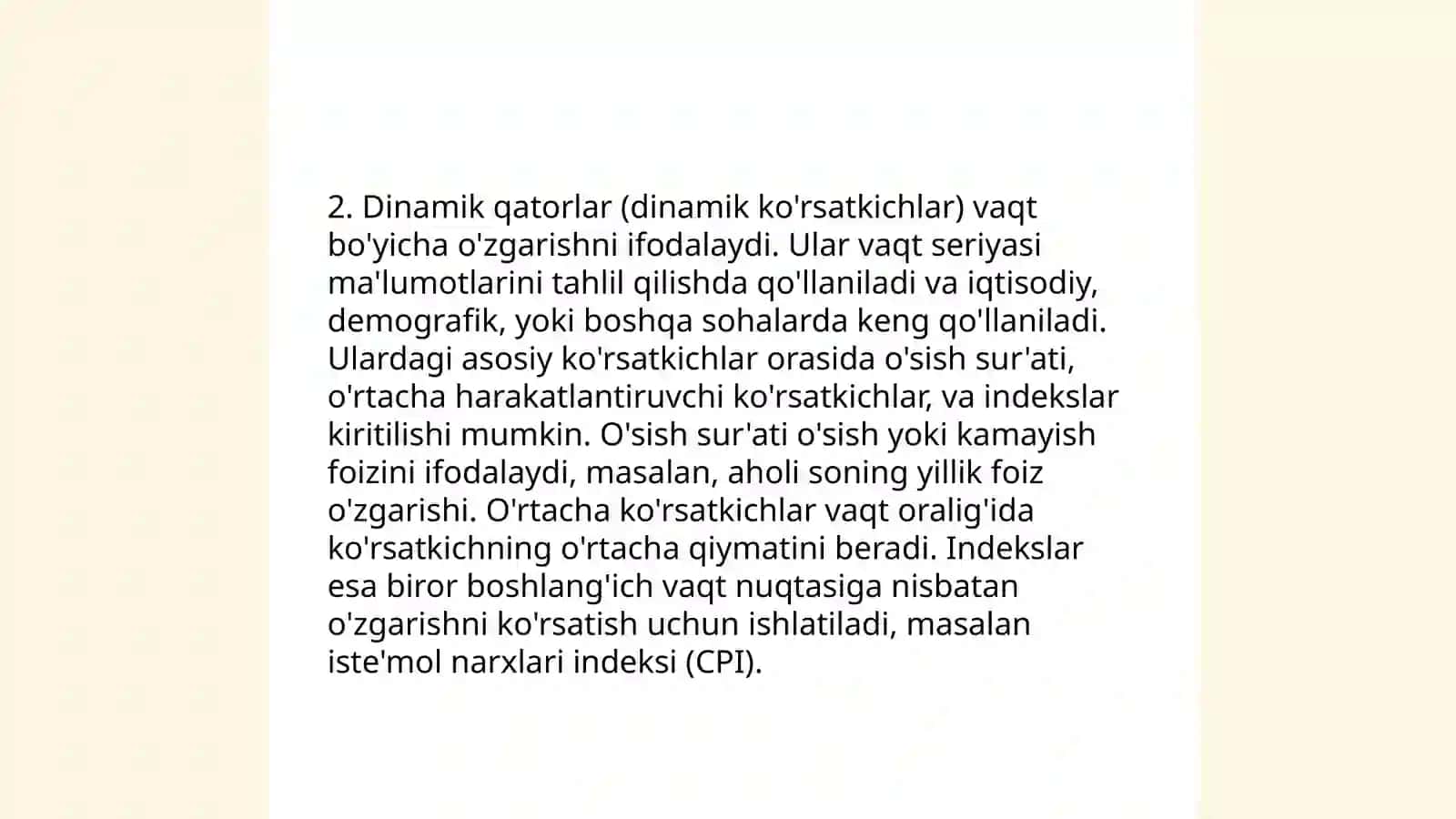 Dinamik qatorlar, turlari, ko‘rsatkichlari va statistik tahlil 4