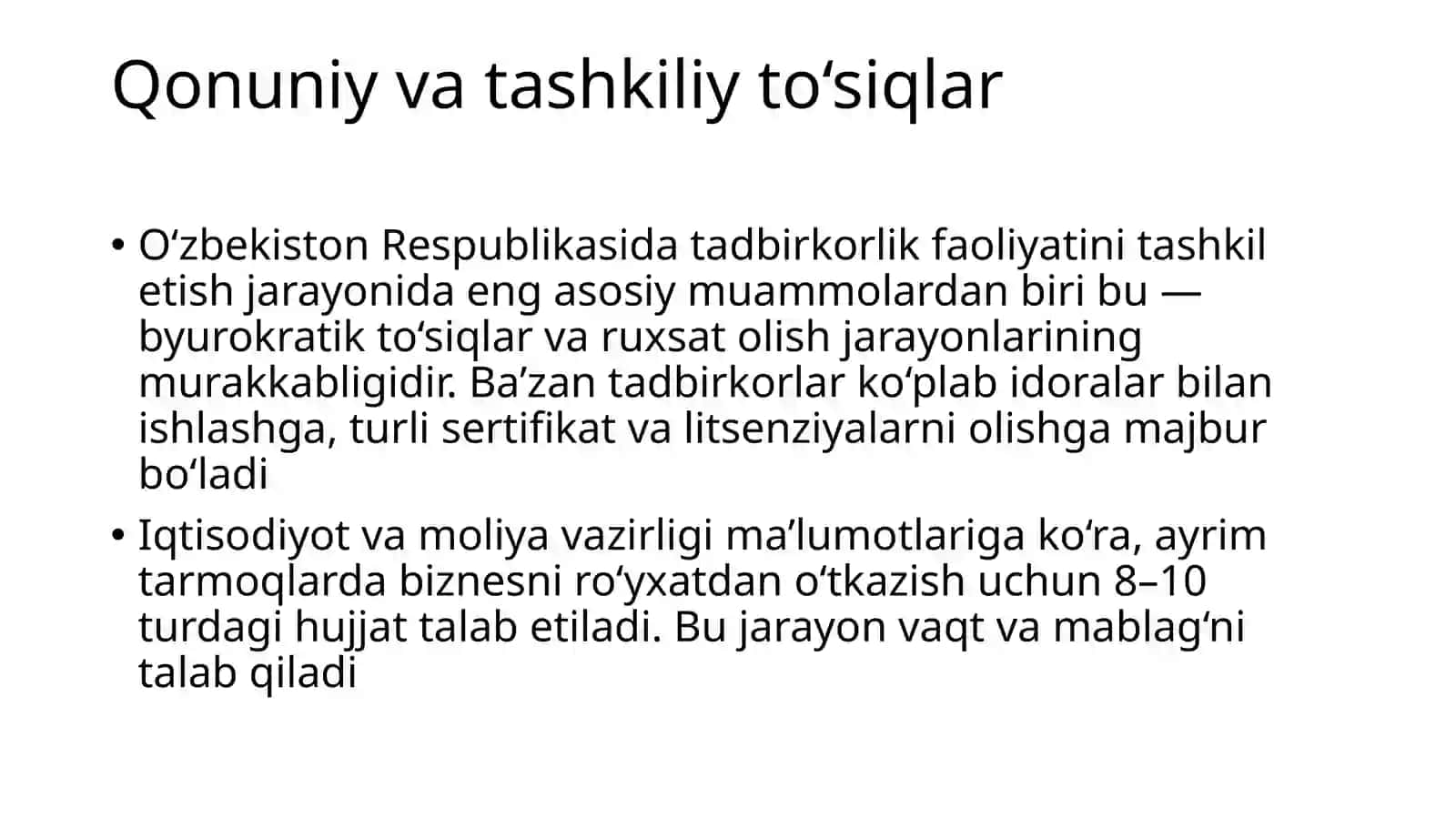Tadbirkorlik faoliyatini amalga oshirish tartibiga to‘siqlar 4