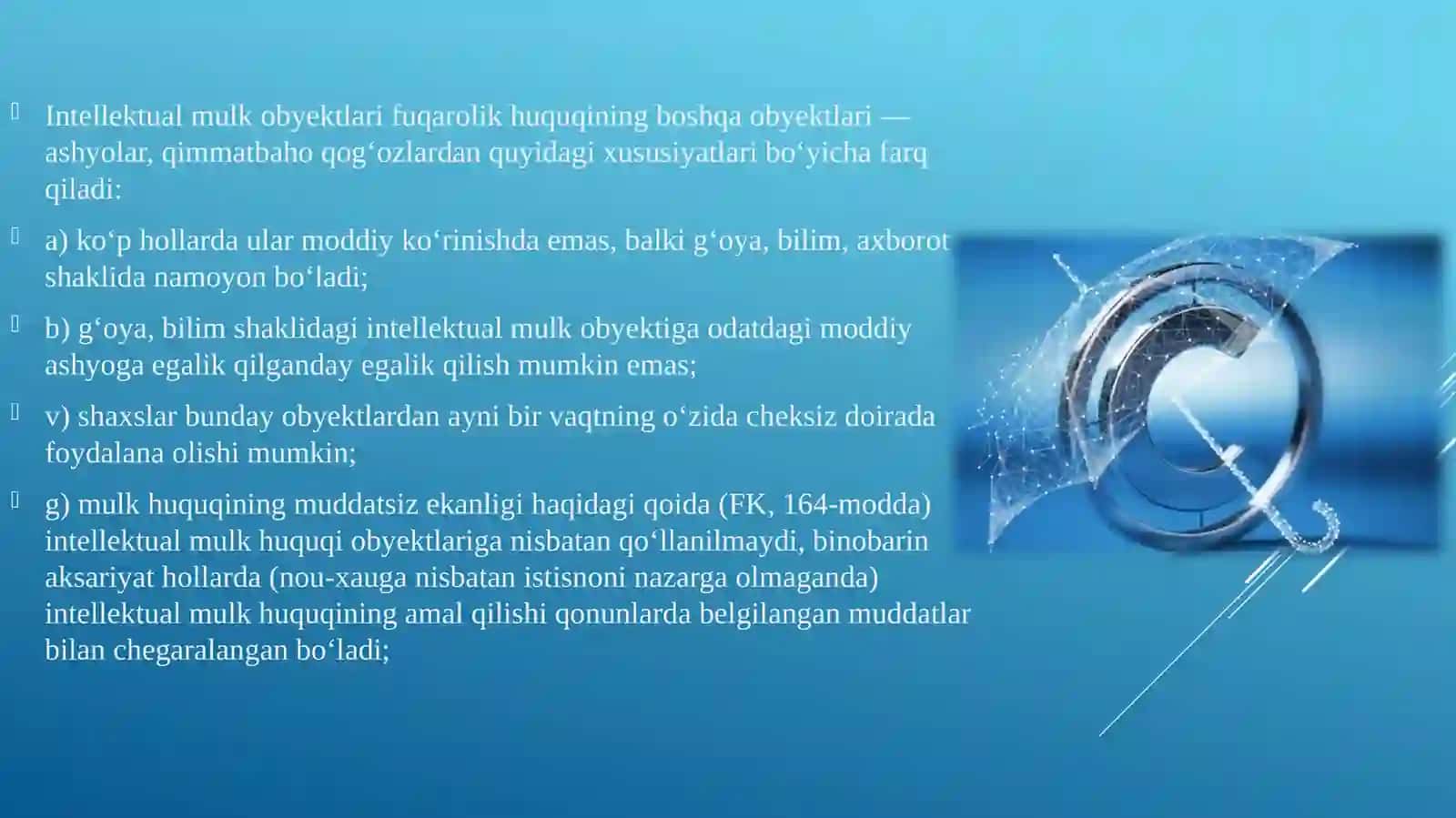 Intelektual mulk bilan bog’liq mamuriy javobgarlik va turlari ham data snifi 4
