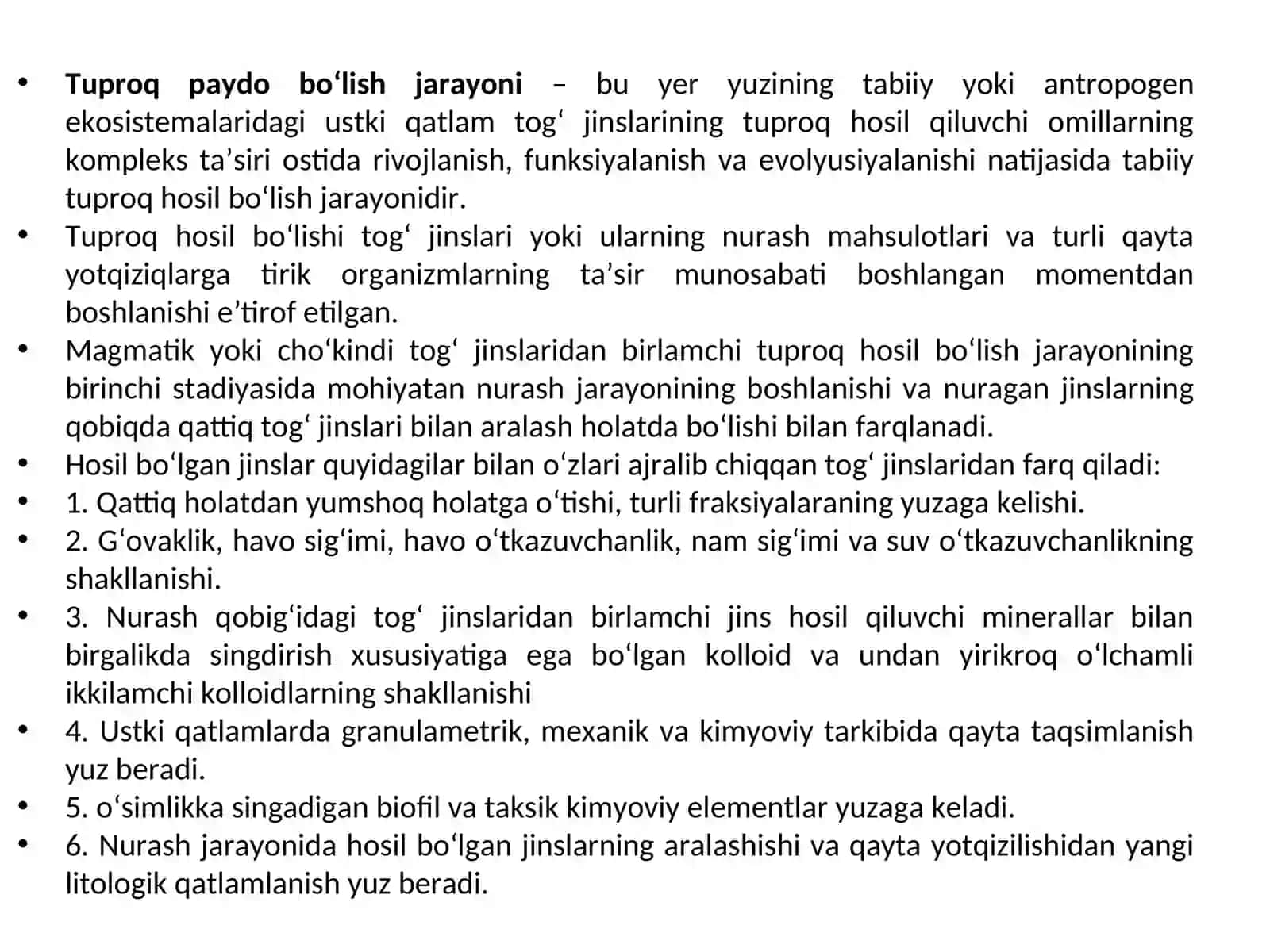 TUPROQ PAYDO BO‘LISH JARAYONINING UMUMIY SXEMASI VA TUPROQ PROFILINING SHAKLLANISHI 4