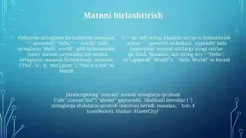 String ma'lumotlar tuzilmasi va uning metodlari bilan ishlang 4