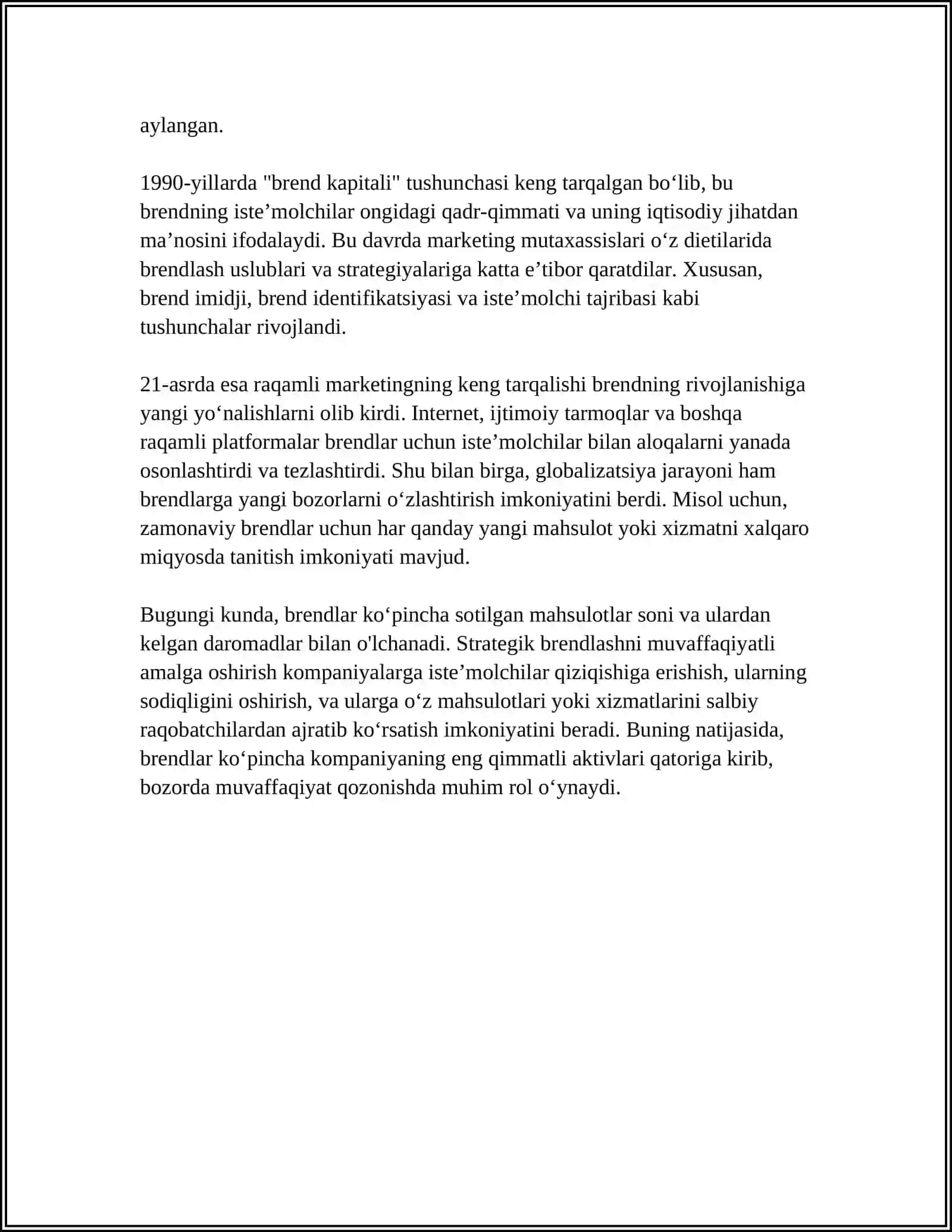 BREND VA UNING BOZORDA OʼRNI 4