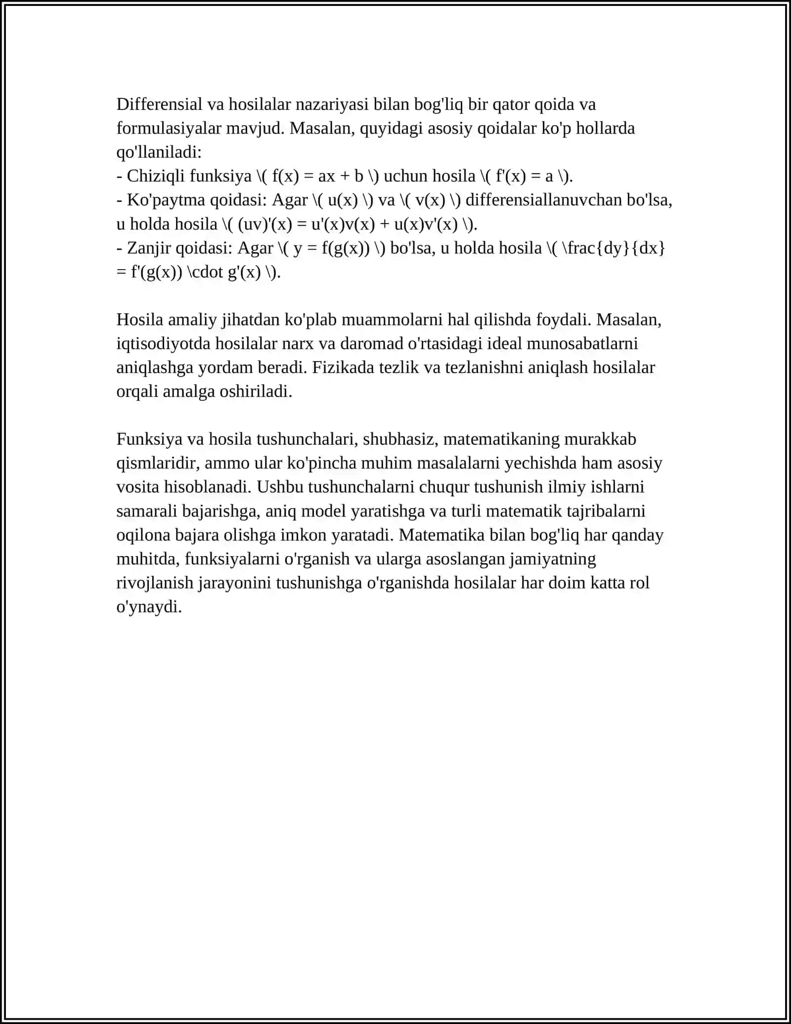 FUNKSIYANING HOSILASI VA HOSILA 4