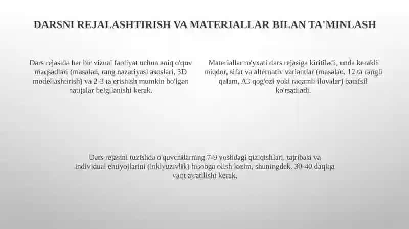 Tasviriy faoliyat turlariga oid mashg'ulotlarni tashkil qilish metodikasi 4