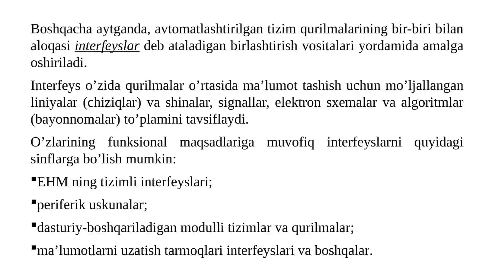 Tizim interfeyslari va shinalarni tashkil etilishi 4