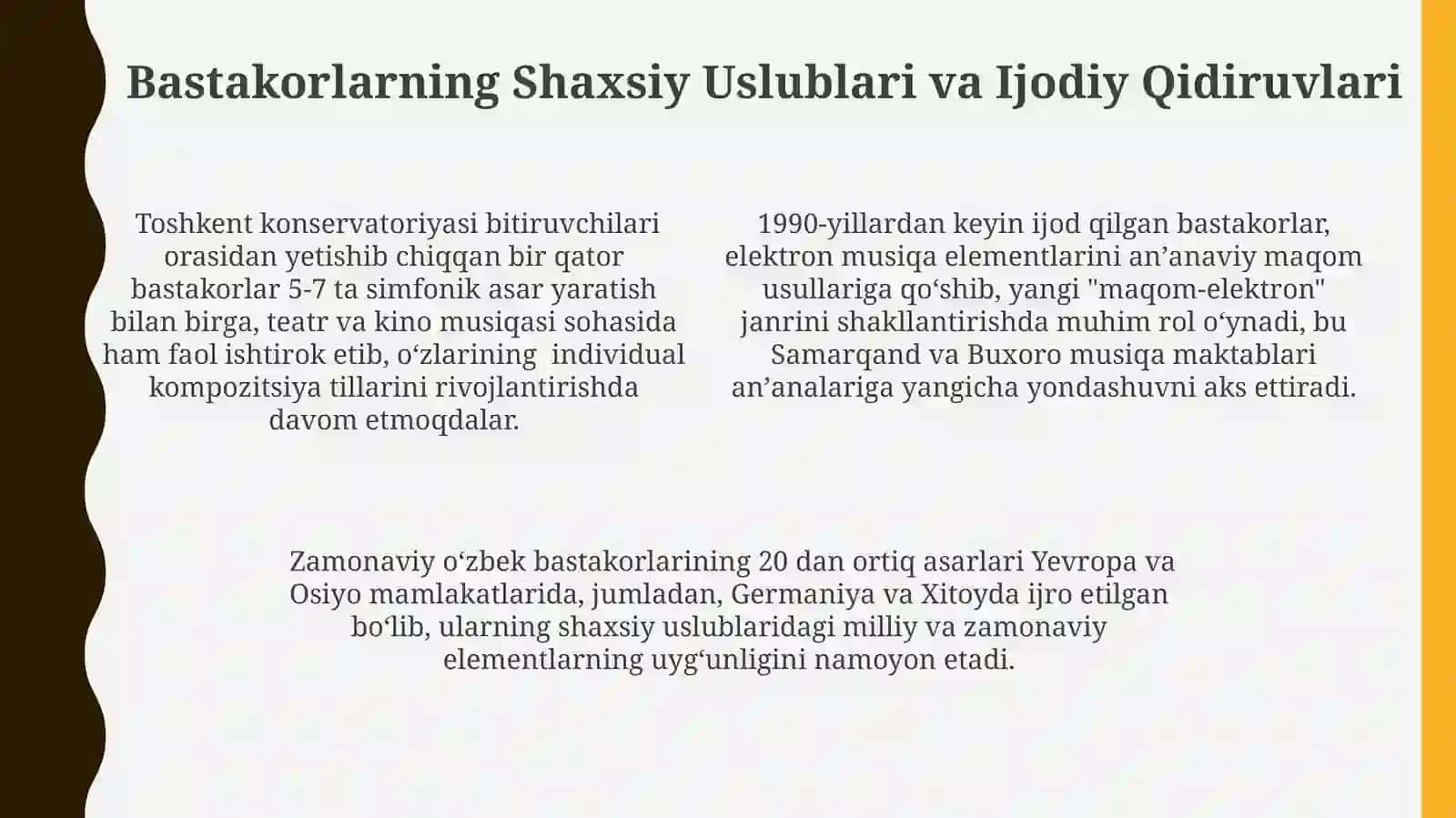 Zamonaviy Oʻzbek Bastakorlarining Ijodiy Yutuqlari 4