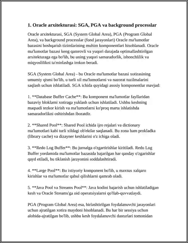 ORACLE MAʼLUMOTLAR BAZASINI BOSHQARISH TIZIMLARINING ISHLASH TEXNOLOGIYASI 4