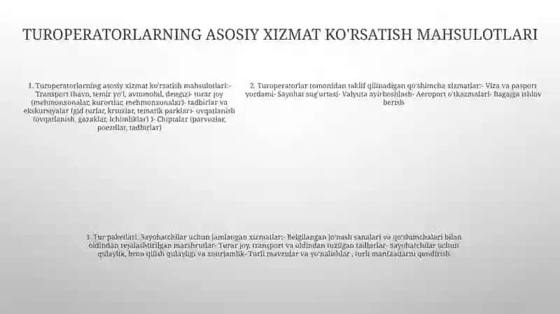 Turoperatorlarning Turpaketdagi Asosiy Va Qo’Shimcha Xizmat Mahsulotlarini O’Rganish 4