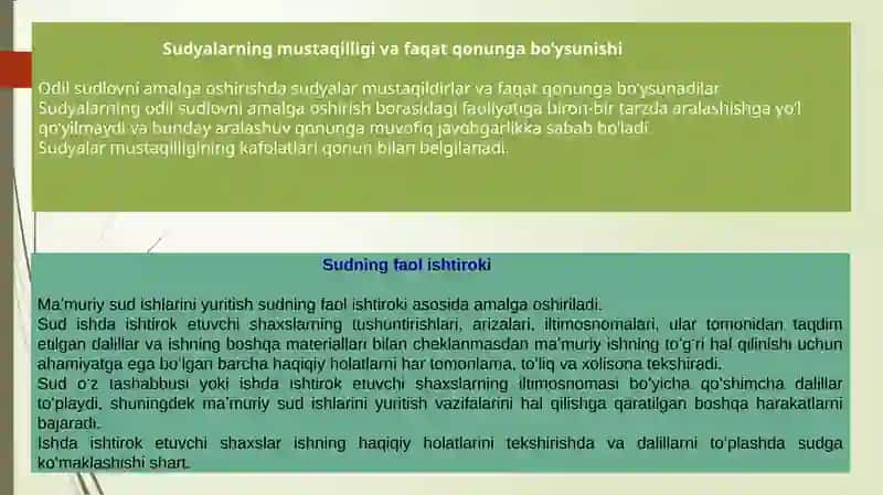 Ma’muriy sud ishi yurituvining asosiy prinsiplari, sudning tarkibi va sud protsesida rad qilish 4