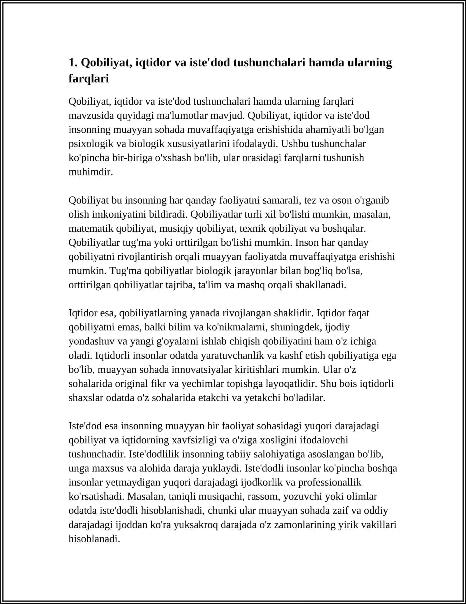 QOBILIYAT IQTIDOR VA ISTEʼDOD MAVZUSIGA 8 LIST MUSTAQIL ISH 4