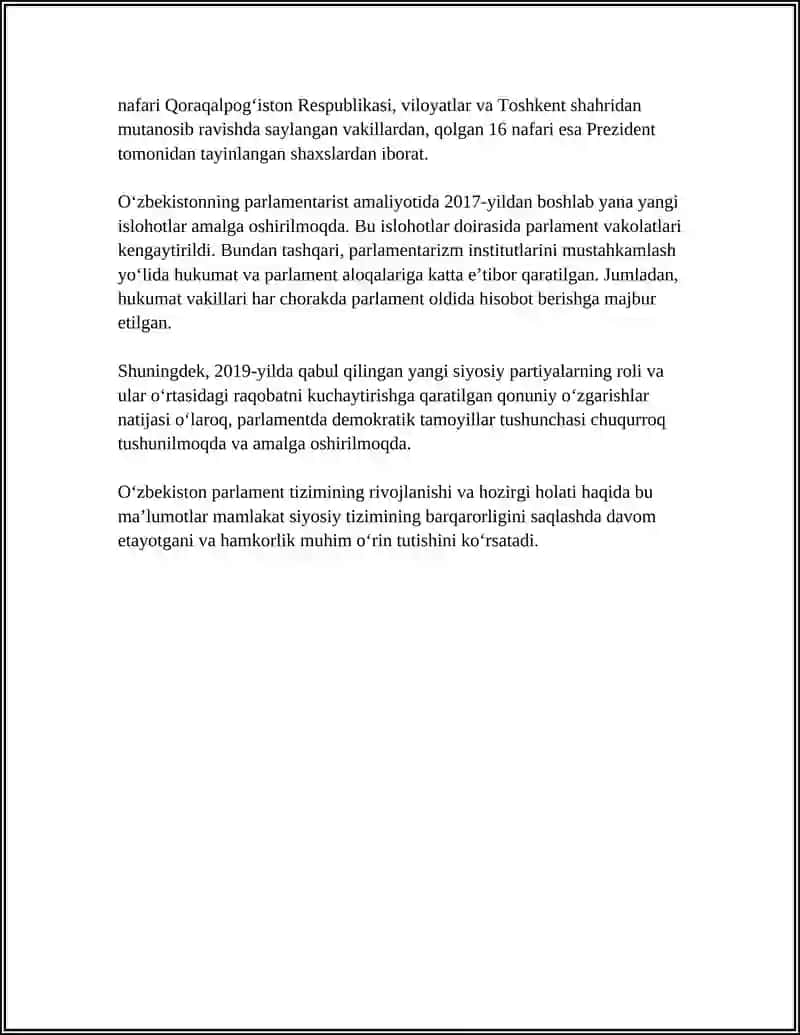 O‘ZBEKISTONDA PARLAMENT TIZIMI VA UNDAGI ISLOHOTLAR 4