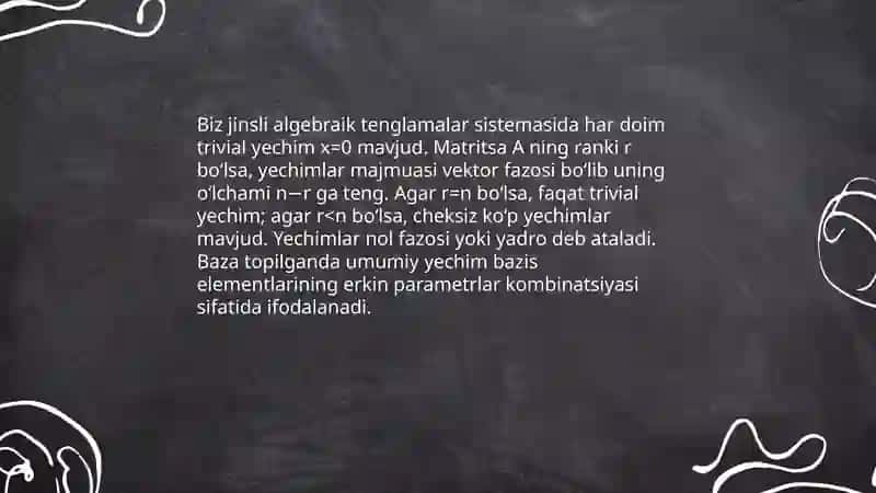 Biz jinsli algebraik tenglamalar sistemasi 4