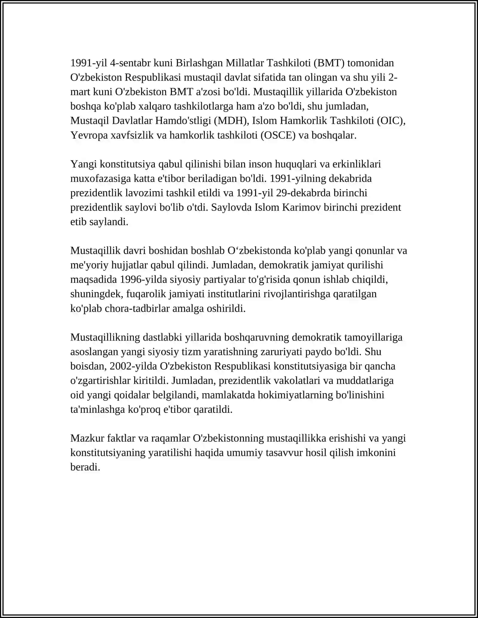 O'ZBEKISTONDA INSON HUQUQLARI VA ERKINLIKLARI KAFOLATINING YARATILISHI 4